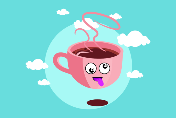 Coffee Cup Character Kawaii Circle Cloud